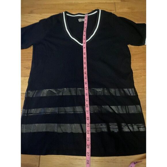 ASOS women's black v-neck short sleeve, with faux leather stripes t shirt size 4 - Picture 7 of 9